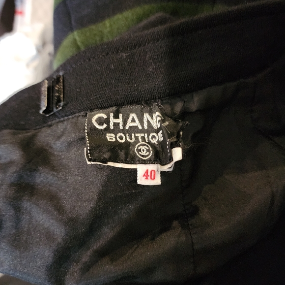 EUC CHANEL 3 Piece Co-Ord Set Green & Black Striped Blazer, Pleated Skirt & Top - Picture 13 of 14